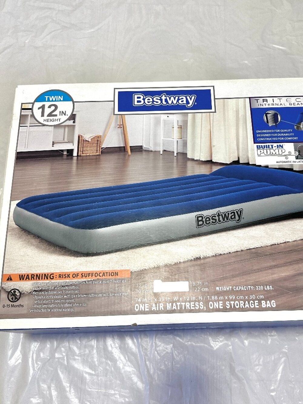 Twin Size Air Mattress W/ Built-in Pump Built in Pillow Comfortable Durable NEW!